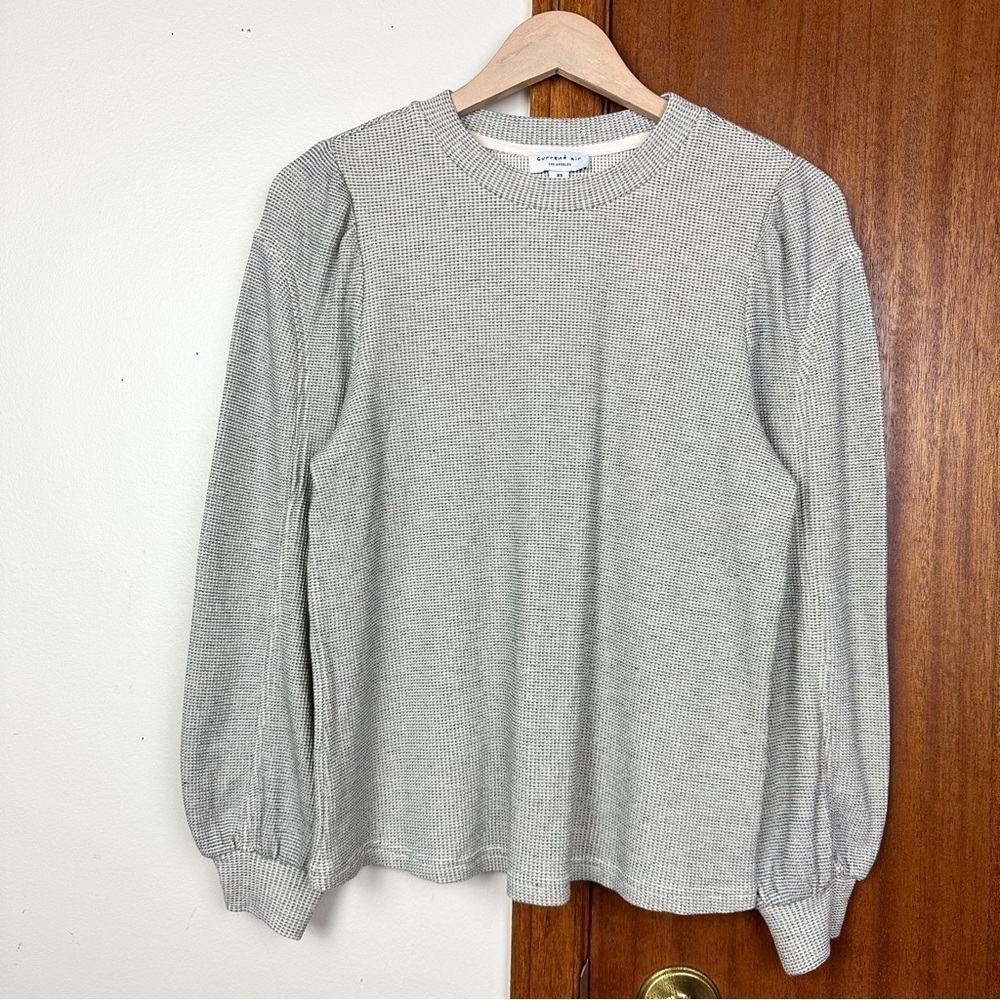 Anthropologie Current Air Round Neck Puff Sleeves Knit Sweater Women Sz XS